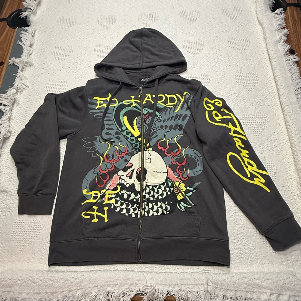 Ed Hardy Graphic Zip Up Hoodie (M)
